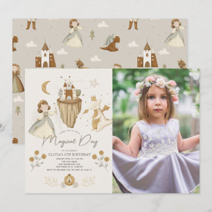 Princess & Dragon Boho Fairytale Birthday Photo Inbjudningar