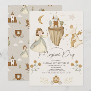 Princess & Dragon Boho Fairytale Girl 1st Birthday Inbjudningar