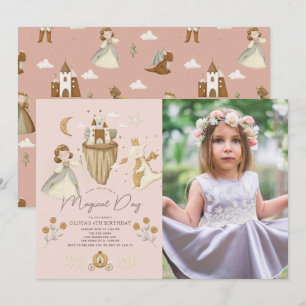Princess Dragon Boho Fairytale Rosa Birthday Photo Inbjudningar