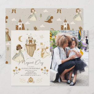 Princess Dragon Fairytale Mörk Skin Birthday Photo Inbjudningar