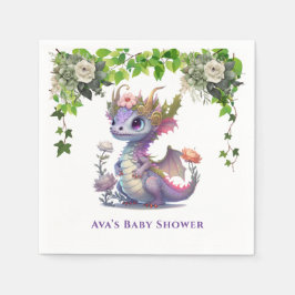 Princess Dragon med Blommigt Girl Baby Shower Pappersservett