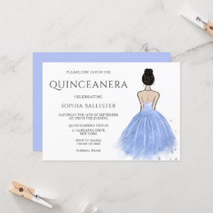 Princess Dress Blue Wonderland Quinceanera Party Inbjudningar