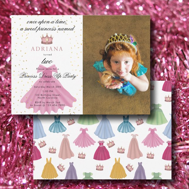 Princess Dress Fairytale Anpassningsbar Photo Birt Inbjudningar (Princess Dress Fairytale Custom Photo Birthday Invitation)