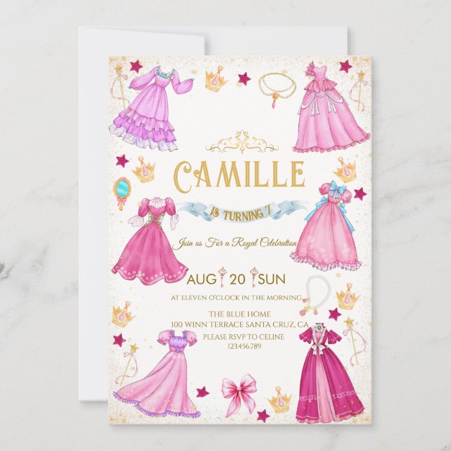  princess dress  Girl birthday Party Invitation Inbjudningar (Framsida)