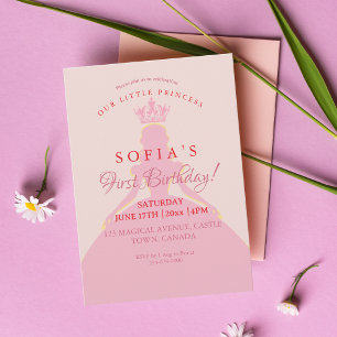 Princess Dress Krona 1:a födelsedag Inbjudningar