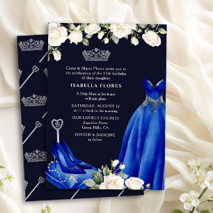 Princess Dress och Ro Blue Quinceanera Mass Inbjudningar