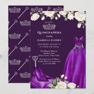 Princess Dress och Ro Lila Quinceanera Inbjudningar
