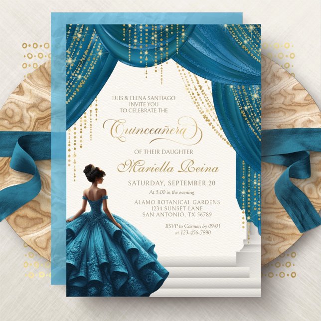 Princess Dress Teal Elegant Quinceanera Inbjudningar (Skapare uppladdad)