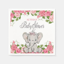 Princess Elephant Tiara Rosa Blommigt Baby Shower Pappersservett