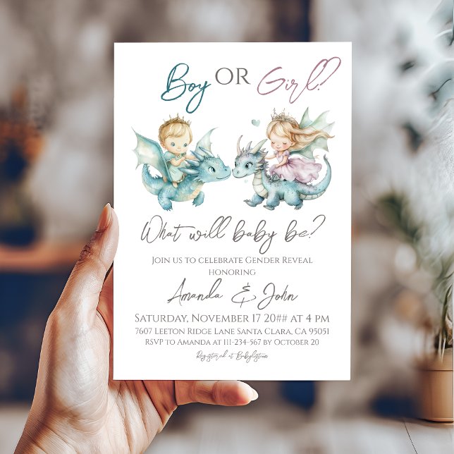 Princess eller Prince Blue Rosa Gender Reveal Inbjudningar (Skapare uppladdad)