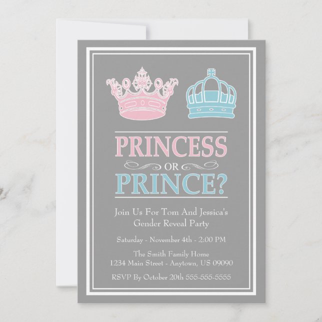 Princess eller Prince Gender Avslöjande Festa Inbjudningar (Framsida)