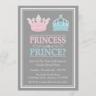 Princess eller Prince Gender Avslöjande Festa Inbjudningar