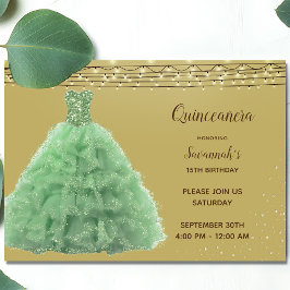 Princess Emerald Gown String Ljus Quinceanera Inbjudningar