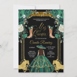 Princess emerald Grönt & Guld Charra Mis Quince Inbjudningar