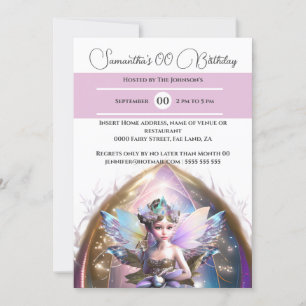 Princess fae glitter vingar Magic Portal rosa Inbjudningar