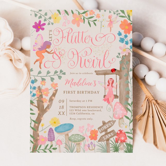 Princess Fairy svampRumblommor chic 1 födelsedag Inbjudningar (Skapare uppladdad)