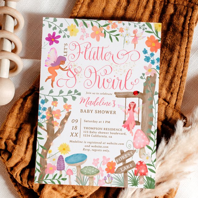 Princess Fairy SvampRumblommor chic babydusch Inbjudningar (Princess fairy mushrooms flowers chic baby shower invitation)
