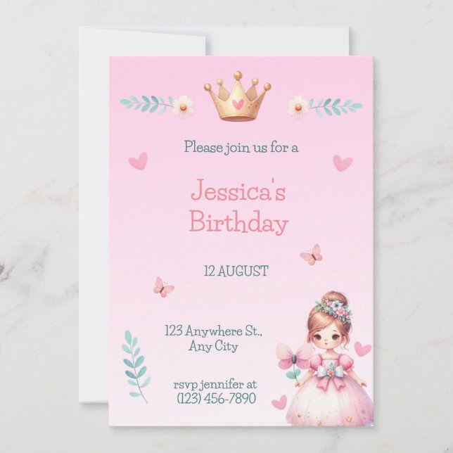 Princess Fairytale Birthday Party Invitation Inbjudningar (Framsida)