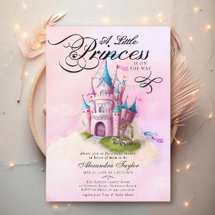 Princess Fairytale Castle Rosa Flicka Shower Inbjudningar