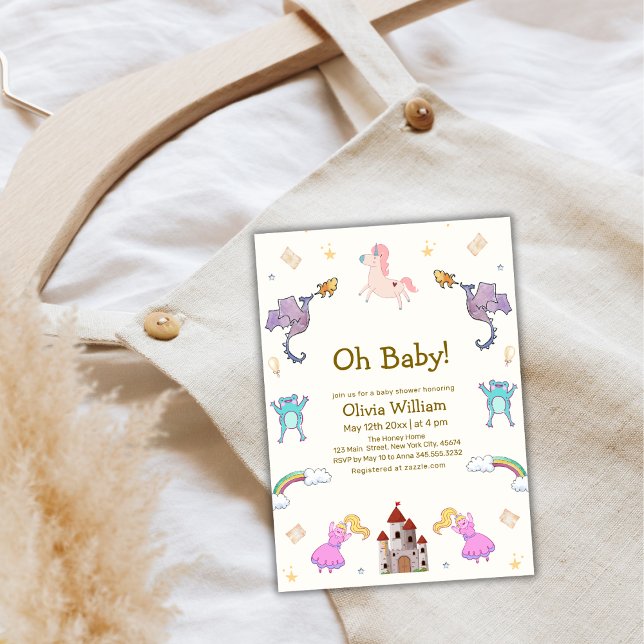 Princess Fairytale Dragon Unicorn Baby Shower Inbjudningar (Princess Fairytale Dragon Unicorn Baby Shower Invitation)