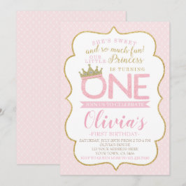 Princess First Birthday Inbjudningar