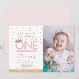 Princess First Birthday Inbjudningar