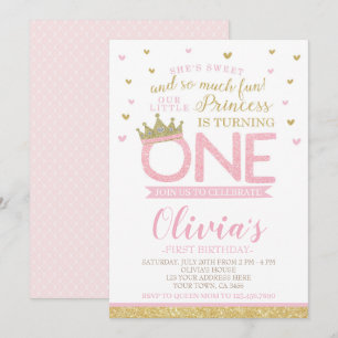 Princess First Birthday Inbjudningar