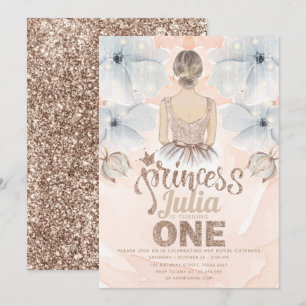 Princess First Födelsedagsfest Beige glitter Inbjudningar