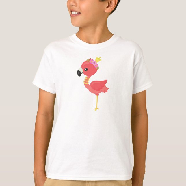 Princess Flamingo, Krona, Cute Flamingo, Flowers T Shirt (Framsida)