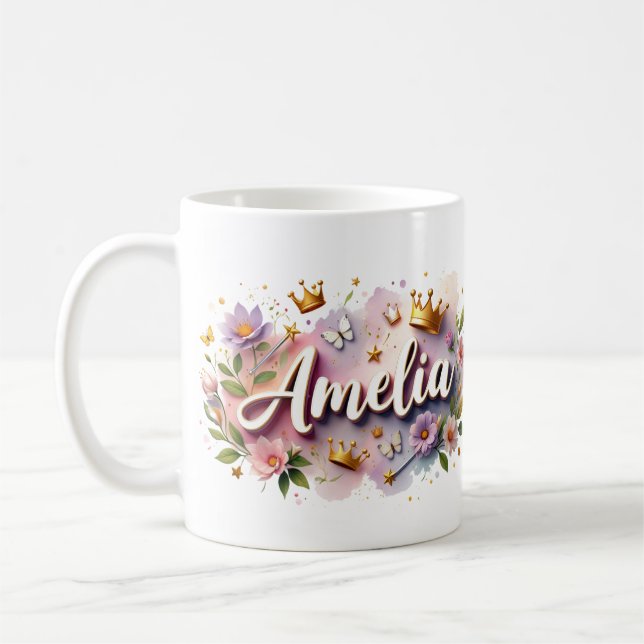 Princess Floral Custom Mug – Personalized Name Kaffemugg (Vänster)