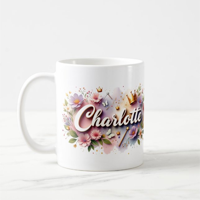 Princess Floral Custom Mug – Personalized Name Kaffemugg (Vänster)