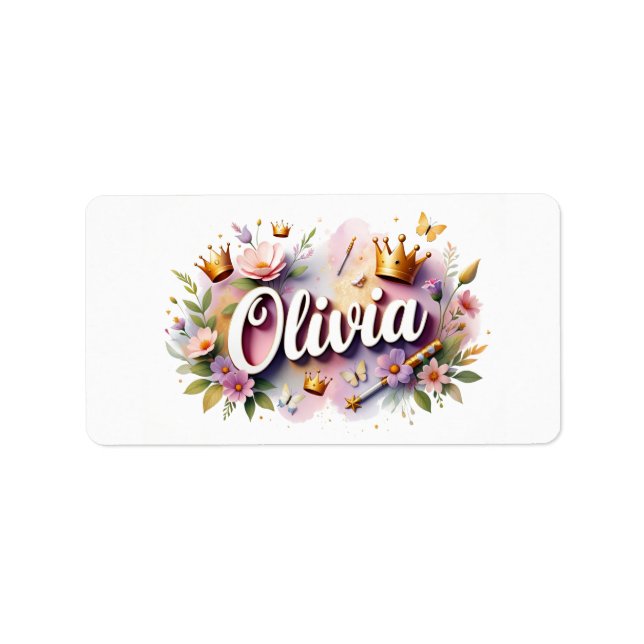 Princess Floral Name Labels – Personalized Sticker Adressetikett (Framsidan)