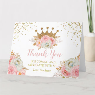 Princess Floral Pink & Gold  Thank you card Tack Kort