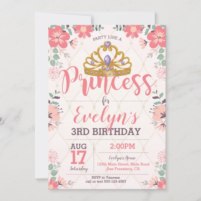 Princess Födelsedag Inbjudan - Princess Festa (Framsida)