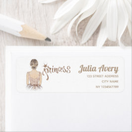 Princess Födelsedagsfest Beige glitter Returadress Etikett