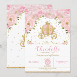 Princess Födelsedagsfest Carriage Rosa Blommigt Inbjudningar