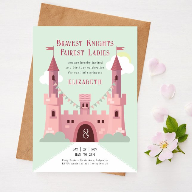 Princess Födelsedagsfest, Fairytale Rosa Castle Inbjudningar (Skapare uppladdad)
