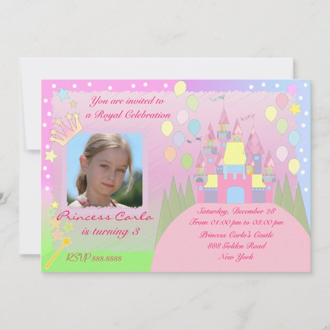 Princess födelsedagsfest inbjudan (Framsida)