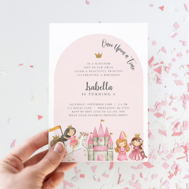Princess Födelsedagsfest inbjudan med Arch (Princess Birthday Party Invitation)