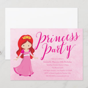 Princess Födelsedagsfest inbjudan - Rödhårig/Rosa