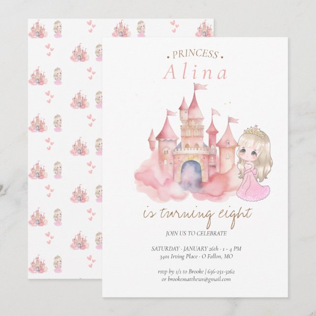Princess Födelsedagsfest Inbjudningar (Fram/baksida)