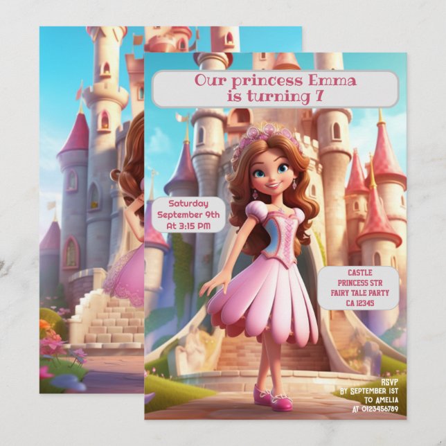 Princess Födelsedagsfest Personlig Namn Inbjudningar (Fram/baksida)