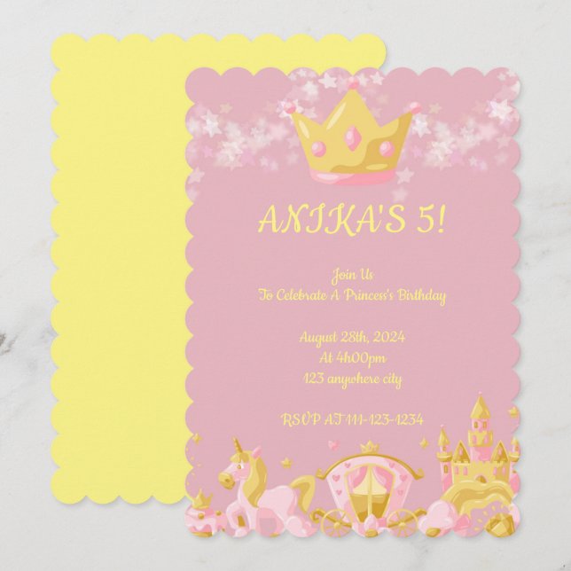 Princess-födelsedagsinbjudan Inbjudningar (Fram/baksida)