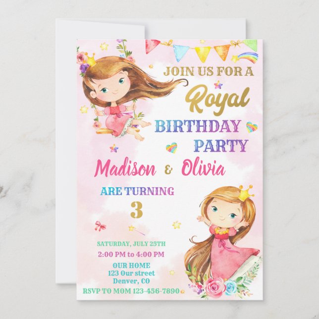 Princess-födelsedagsinbjudan Royal inbjudan (Framsida)