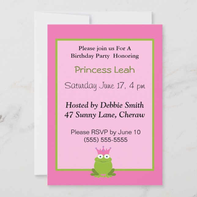 Princess Frog Birthday Bjud. Inbjudningar (Framsida)