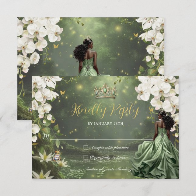 Princess & Frog Green Dress Sweet 16 Quinceañera  OSA Kort (Fram/baksida)