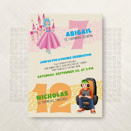 Princess Gamer Joint Dubbla Birthday-inbjudan Inbjudningar