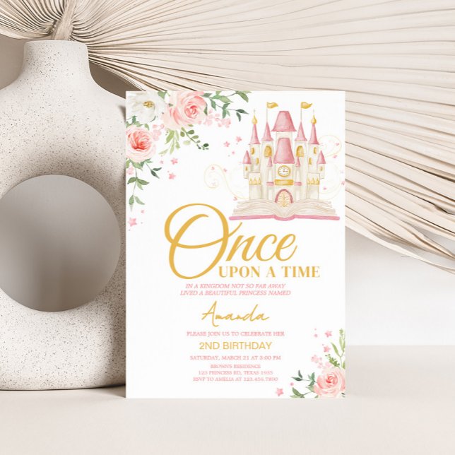 Princess Gång On a Time Födelsedagsfest Inbjudningar (Princess Castle Once Upon a Time Birthday Party Invitation)