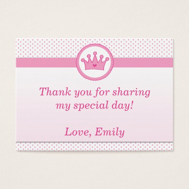 Princess Gift Favor Label Märkre Rosa  Tack Visitkort (Framsidan)