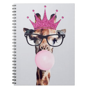 Princess Giraffe Blowing Rosa Bubble tum Anteckningsbok